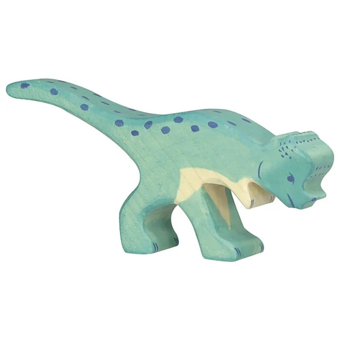 Blue toy Pachycephalosaurus dinosaur figure on a white background