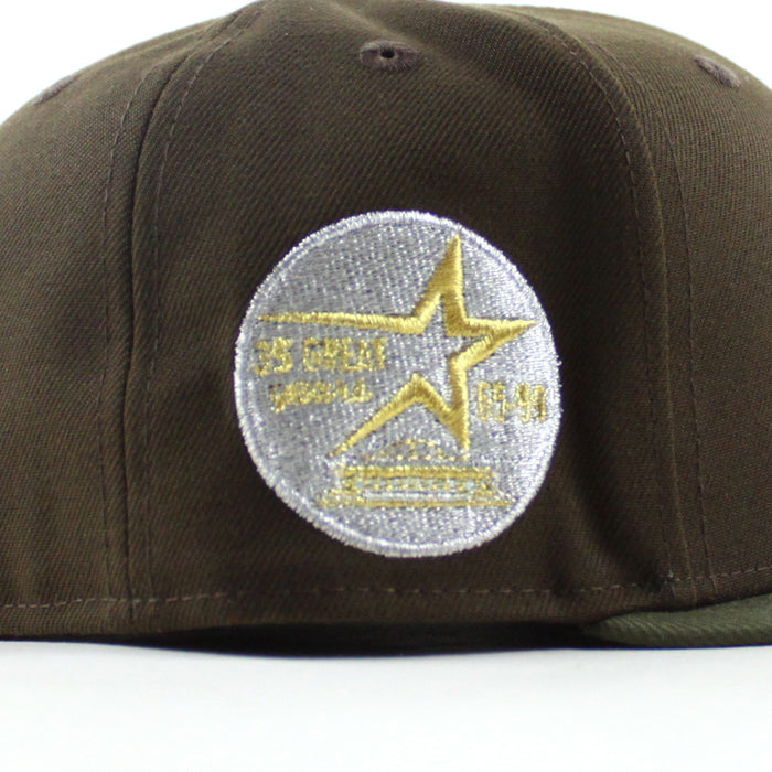 Houston Astros 35 Great Years New Era 59Fifty Fitted Hat (Walnut Olive Green Gray Under Brim)