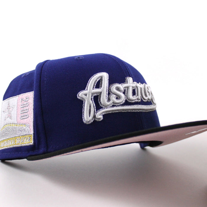 Houston Astros Inaugural Season Patch New Era 59Fifty Fitted Hat (Dark Royal Blue Black Pink Under Brim)