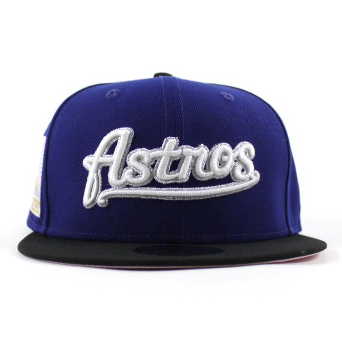 Houston Astros Inaugural Season Patch New Era 59Fifty Fitted Hat (Dark Royal Blue Black Pink Under Brim)
