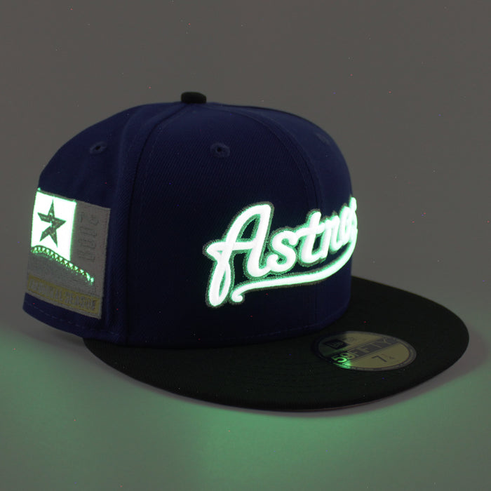Houston Astros Inaugural Season Patch New Era 59Fifty Fitted Hat (Dark Royal Blue Black Pink Under Brim)