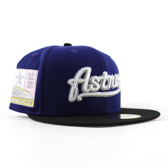 Houston Astros Inaugural Season Patch New Era 59Fifty Fitted Hat (Dark Royal Blue Black Pink Under Brim)