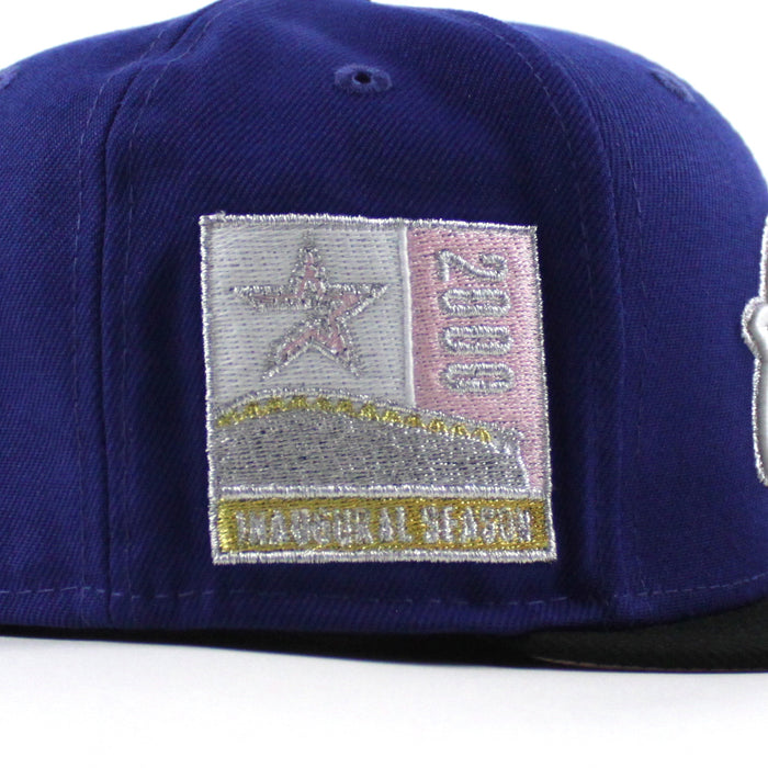 Houston Astros Inaugural Season Patch New Era 59Fifty Fitted Hat (Dark Royal Blue Black Pink Under Brim)