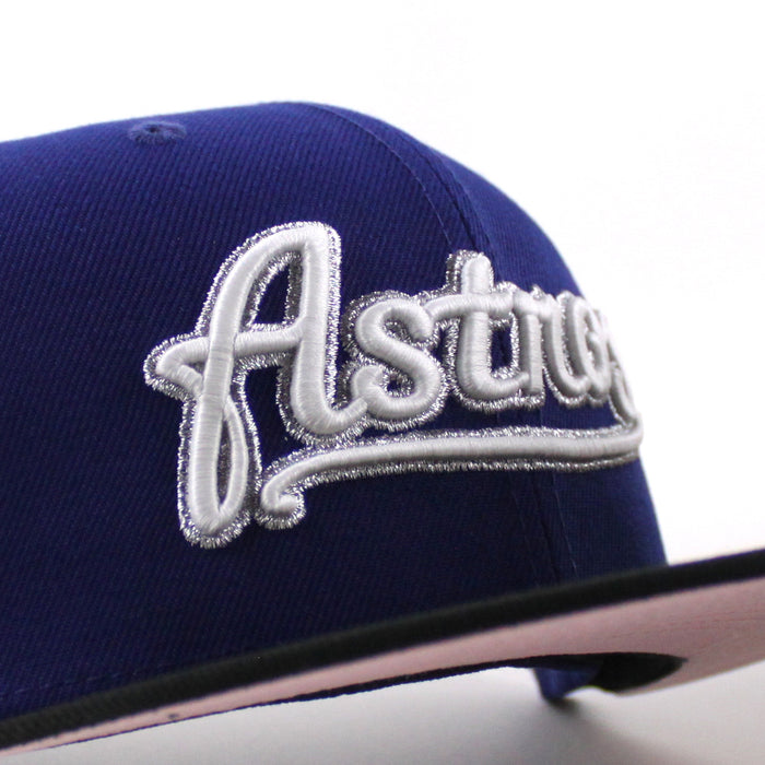 Houston Astros Inaugural Season Patch New Era 59Fifty Fitted Hat (Dark Royal Blue Black Pink Under Brim)
