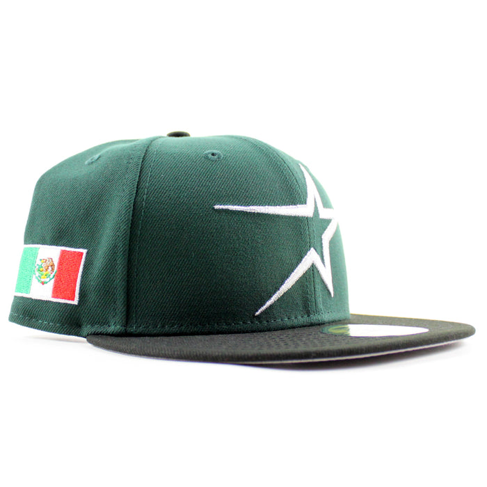 Houston Astros Mexico Flag Patch New Era 59Fifty Fitted Hat (Dark Green Black Gray Under Brim Under Brim)
