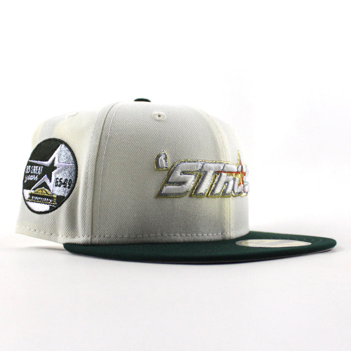 Houston ‘stros 35 Great Years Patch New Era 59Fifty Fitted Hat (Chrome White Dark Green Gray Under Brim)