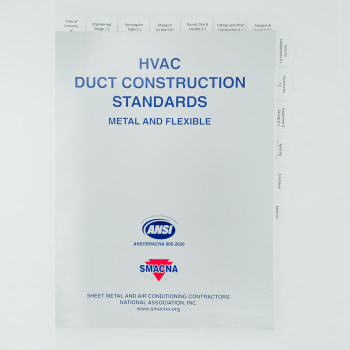 Front cover of HVAC Duct Construction Standards 4th Edition for metal and flexible ducts with ANSI and SMACNA logos