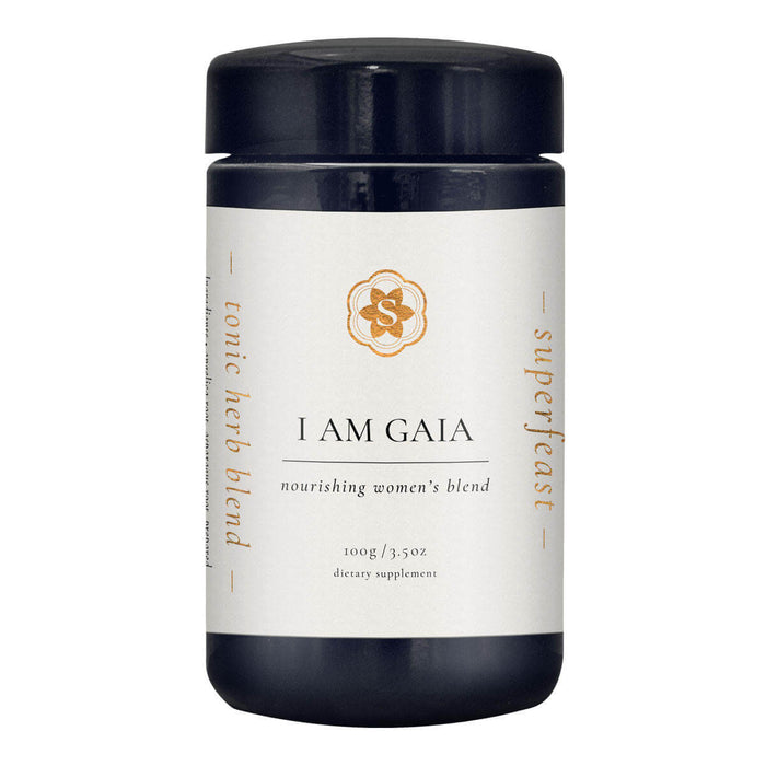 Supplement container labeled 'I AM GAIA' on a white background