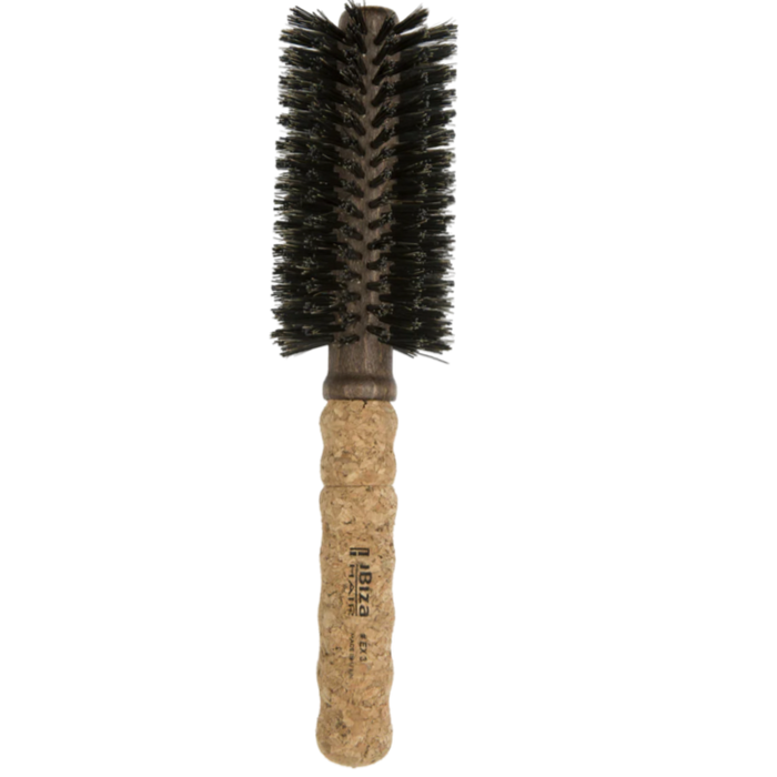 Ibiza EX3 Round Brush, natural boar bristle brush, eco-friendly hairbrush, round styling brush, sustainable blowout brush, boar bristle round brush, ergonomic cork handle, shine-enhancing brush, professional hair tools, Ibiza hairbrush