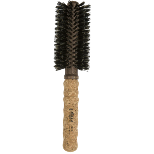 Ibiza EX3 Round Brush, natural boar bristle brush, eco-friendly hairbrush, round styling brush, sustainable blowout brush, boar bristle round brush, ergonomic cork handle, shine-enhancing brush, professional hair tools, Ibiza hairbrush
