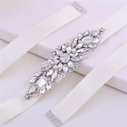 Wedding Accessories - Silver Pearl and Crystal Bridal Belt/Sash