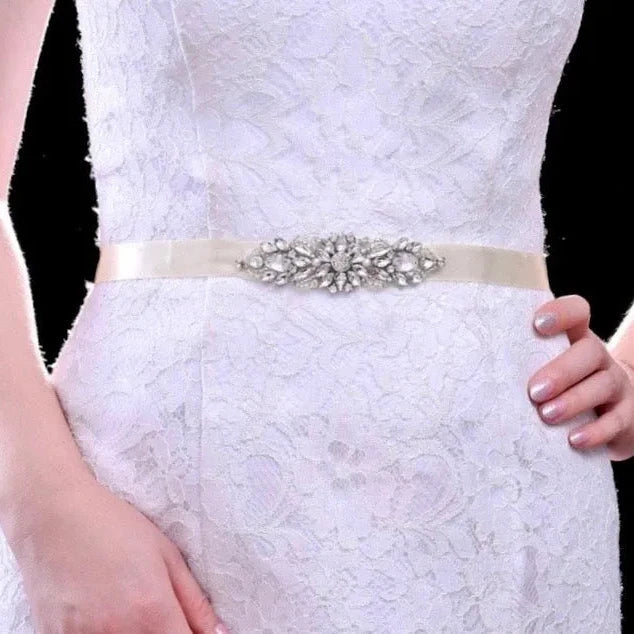 Wedding Accessories - Silver Pearl and Crystal Bridal Belt/Sash