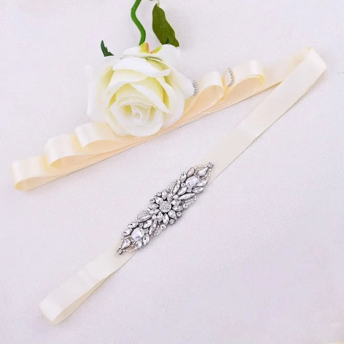 Wedding Accessories - Silver Pearl and Crystal Bridal Belt/Sash