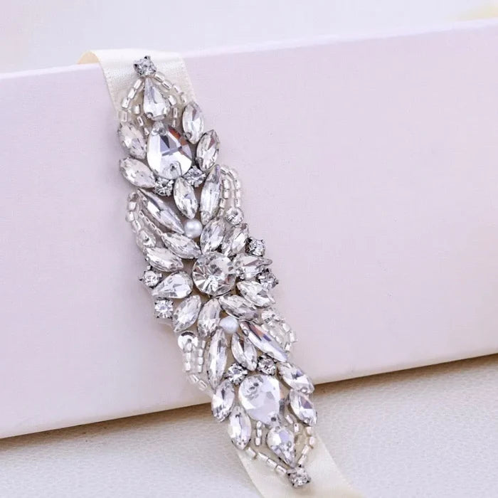 Wedding Accessories - Silver Pearl and Crystal Bridal Belt/Sash