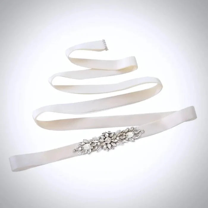 Wedding Accessories - Silver Pearl and Crystal Bridal Belt/Sash