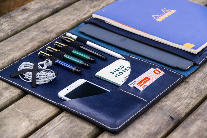 iPad Pro 12.9 & Letter/A4 Size Leather Padfolio - Navy Blue