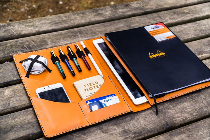 iPad Pro 12.9 & Letter/A4 Size Leather Padfolio - Orange