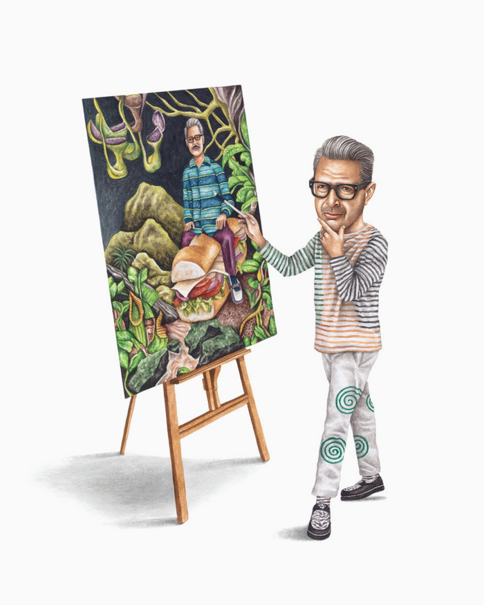 Jeff Goldblum Self portrait Celebs on Sandwiches watercolor drawing painting print sold by Le Monkey House