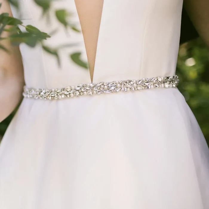 Wedding Accessories - Silver Pearl and Crystal Bridal Belt