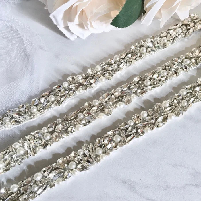 Wedding Accessories - Silver Pearl and Crystal Bridal Belt