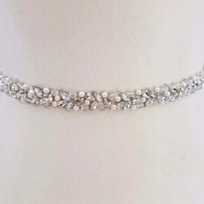 Wedding Accessories - Silver Pearl and Crystal Bridal Belt