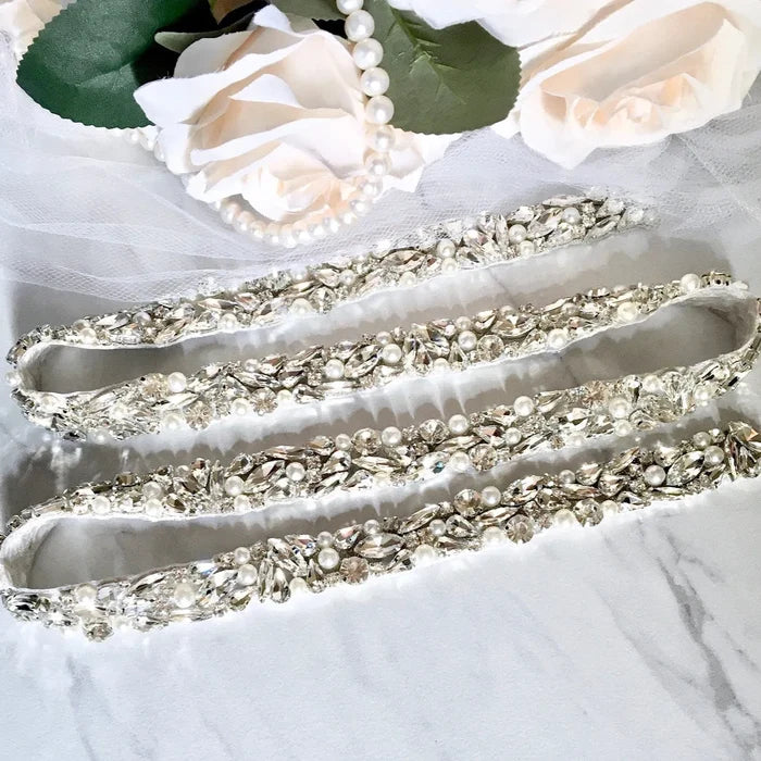 Wedding Accessories - Silver Pearl and Crystal Bridal Belt