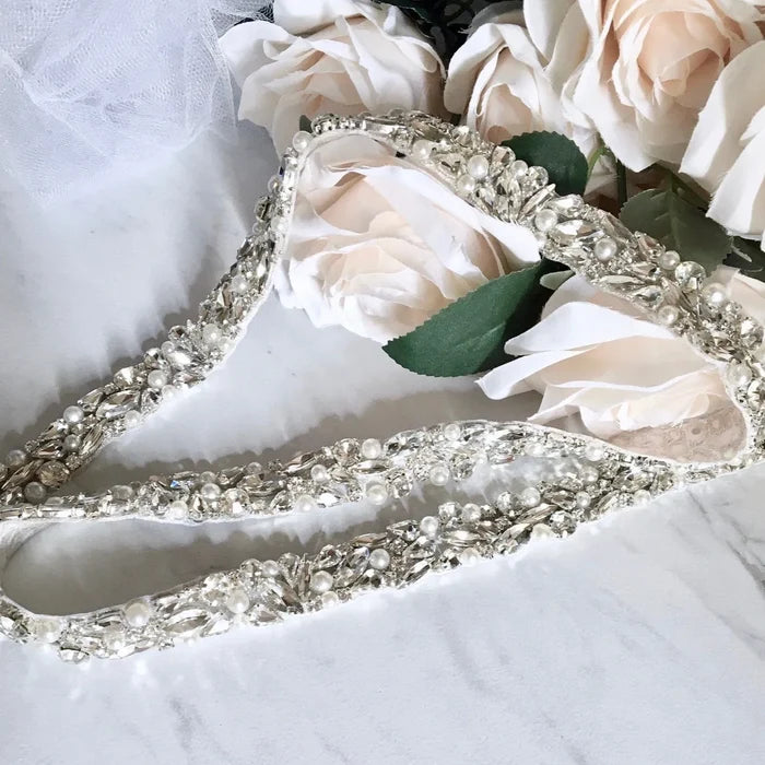 Wedding Accessories - Silver Pearl and Crystal Bridal Belt