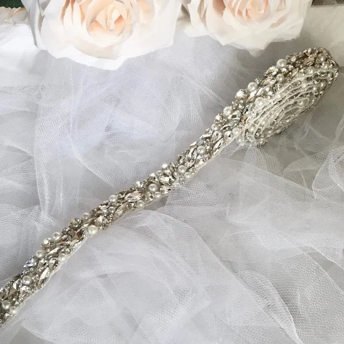 Wedding Accessories - Silver Pearl and Crystal Bridal Belt