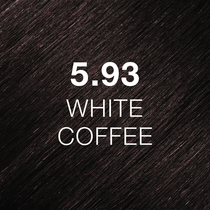 GK Hair Juvexin Cream Color 5.93 White Coffee hair color swatch, dark cool coffee-brown hair texture