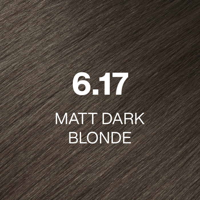 GK Hair Juvexin Cream Color 6.17 Matt Dark Blonde hair color swatch, medium gray-brown hair texture