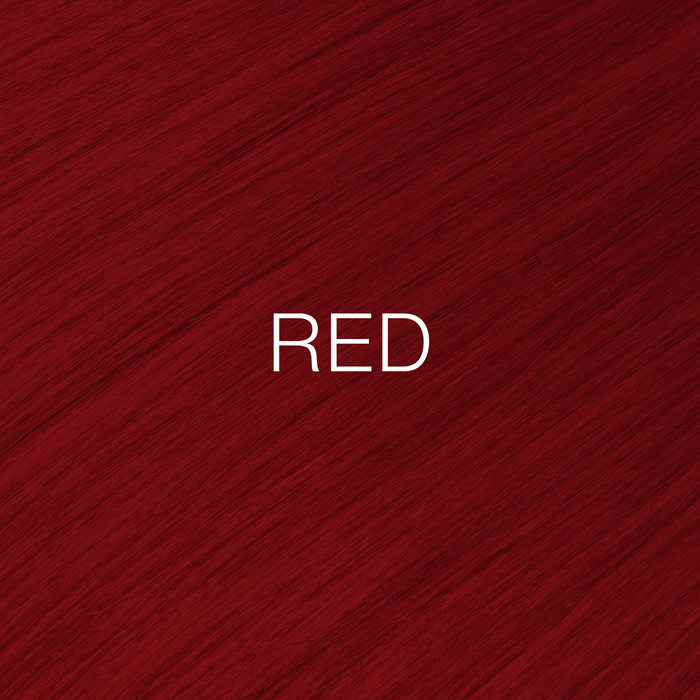 GK Hair Juvexin Cream Color Mixtones Red hair color swatch, deep crimson hair texture labeled in white