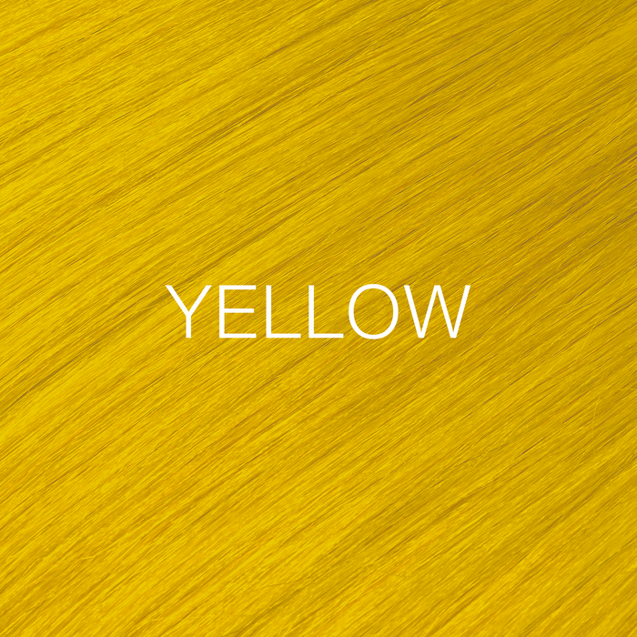 GK Hair Juvexin Cream Color Mixtones Yellow hair color swatch, bright golden-yellow hair texture in white