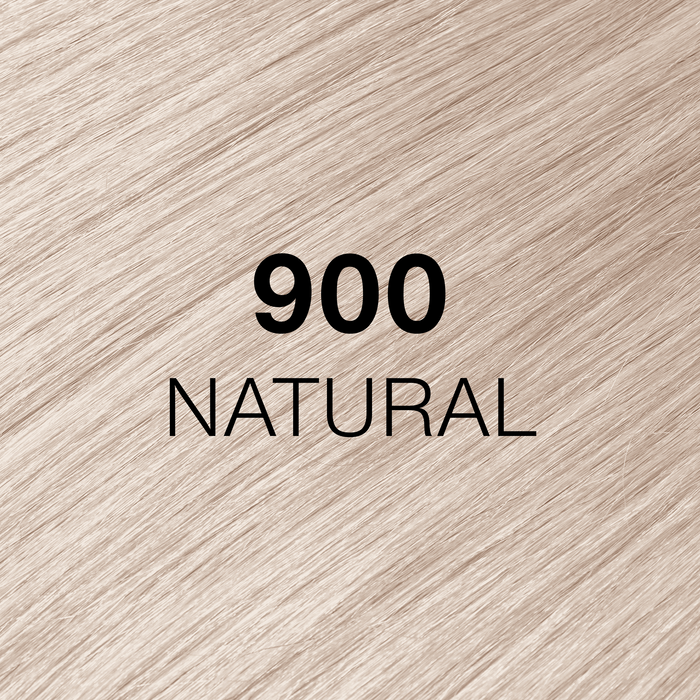 GK Hair Juvexin Cream Color 900 Natural hair color swatch, glossy pale platinum blonde hair, name in black text