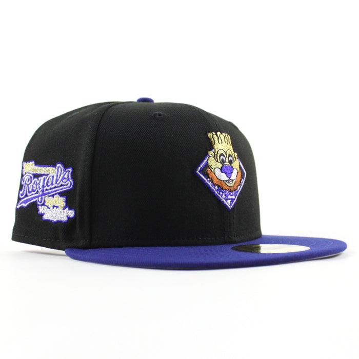 Kansas City Royals 50th Anniversary New Era 59Fifty Fitted Hat (Black Royal Blue Gray Under Brim)