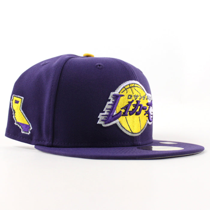 KATAKANA Los Angeles Lakers Hyperfly New Era 59Fifty Fitted Hat (Purple Gray Under Brim)
