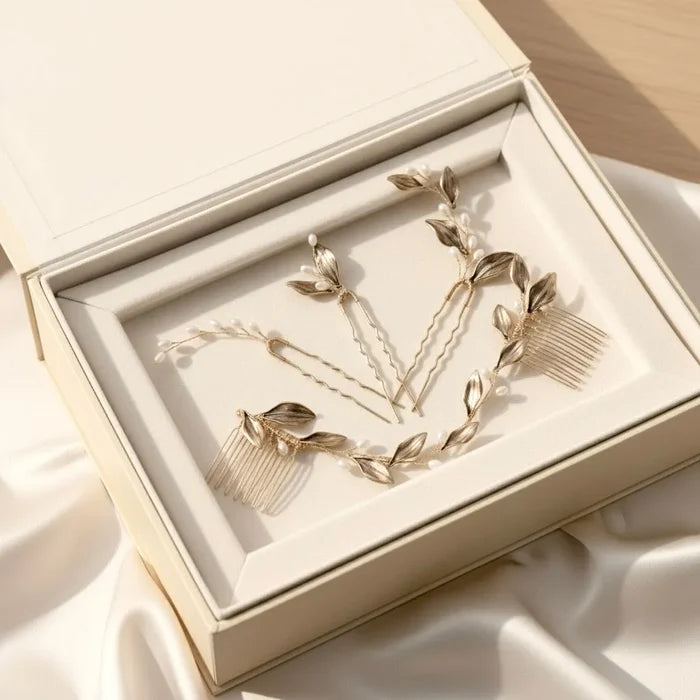 Antique Gold Bridal Hair Accessory Set – Vintage Pearl Hair Pins & Comb