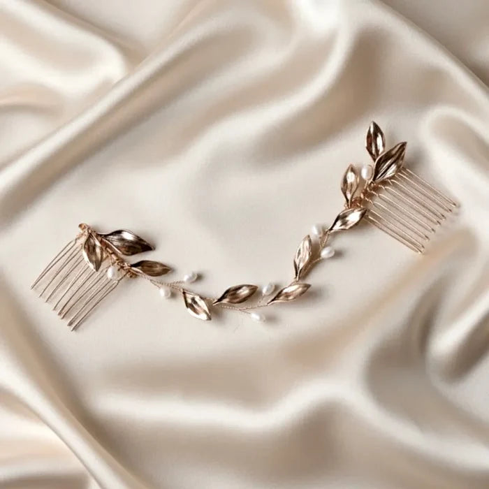 Antique Gold Bridal Hair Accessory Set – Vintage Pearl Hair Pins & Comb