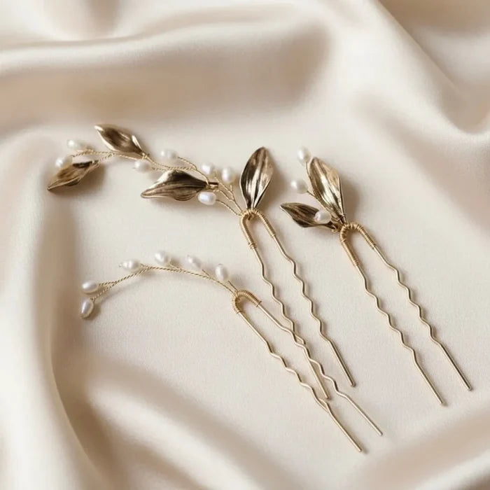 Antique Gold Bridal Hair Accessory Set – Vintage Pearl Hair Pins & Comb