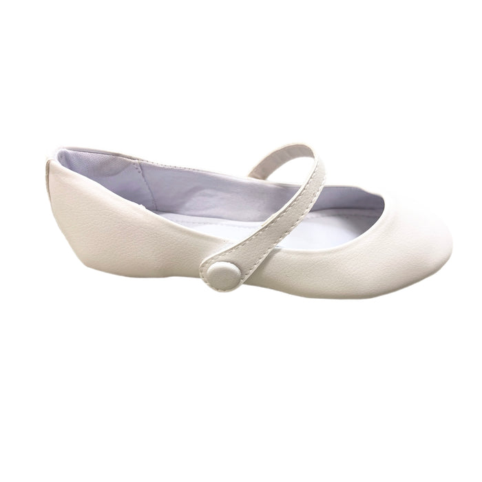 Kimey Ballet Flat w/ Button Strap-White