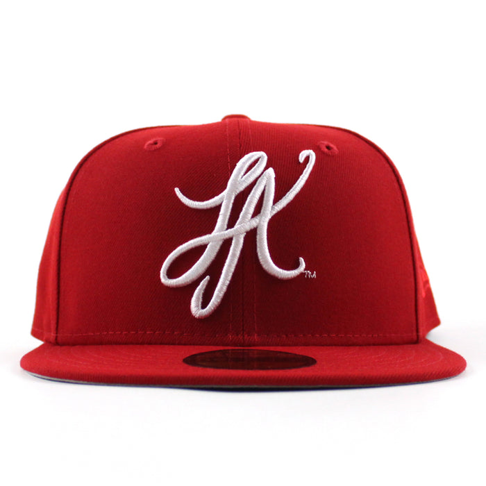 LA Script New Era 59Fifty Hat (Scarlet Red GRAY UNDER BRIM)