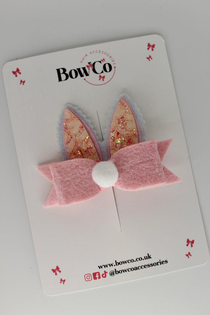 Lace Pink Bunny Tails - Clip