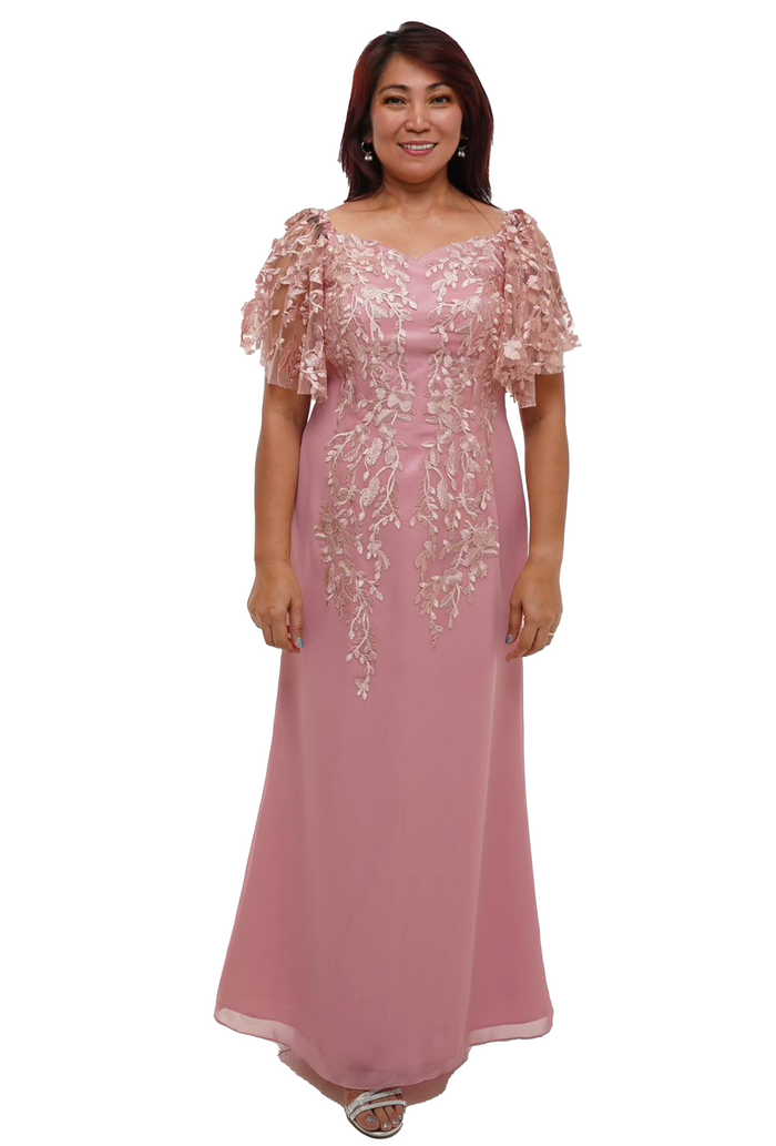 Pink Long Filipiniana Dress