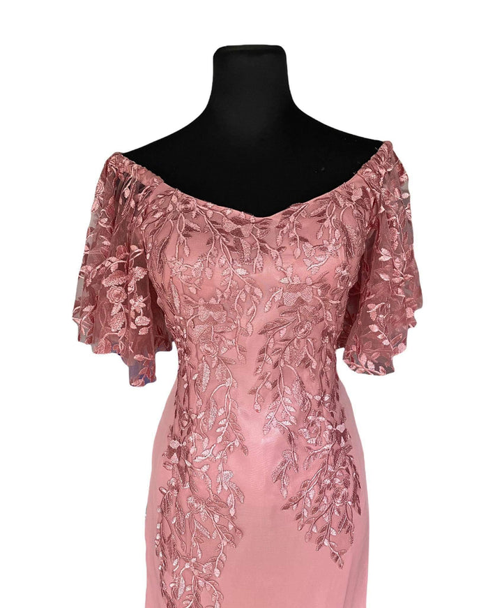 Premium Pink Filipiniana Long Gown with Lace Design