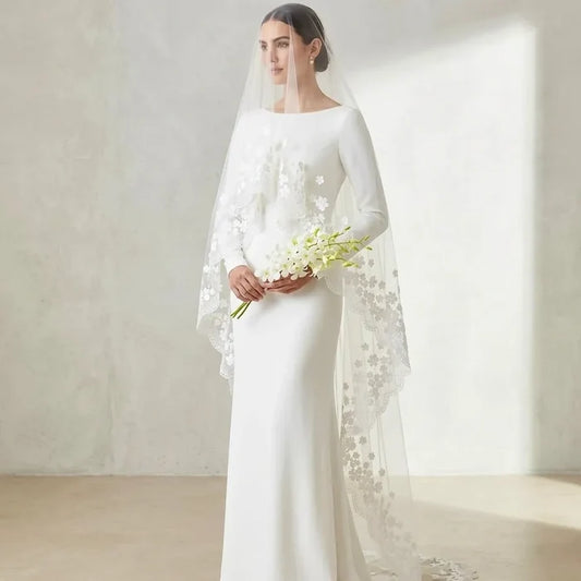 Wedding Veils - Bridal Lace and 3D Flowers Mantilla Veil - Cathedral Length