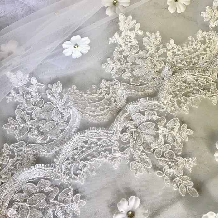 Wedding Veils - Bridal Lace and 3D Flowers Mantilla Veil - Cathedral Length