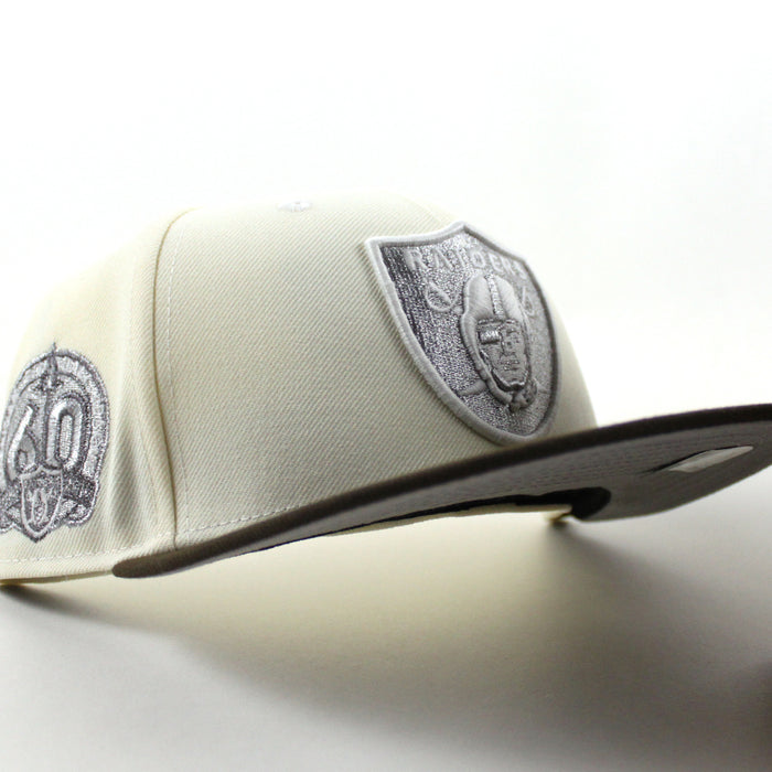 Las Vegas Raiders 60th Anniversary New Era 59Fifty Fitted Hat (Chrome White Walnut Brown Gray Under Brim)