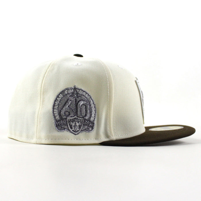 Las Vegas Raiders 60th Anniversary New Era 59Fifty Fitted Hat (Chrome White Walnut Brown Gray Under Brim)