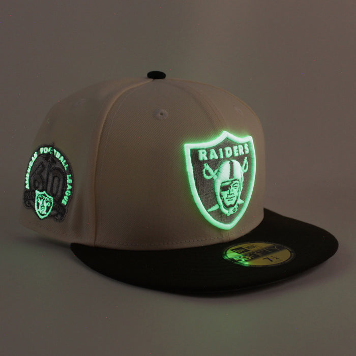 Las Vegas Raiders 60th Anniversary New Era 59Fifty Fitted Hat (Chrome White Walnut Brown Gray Under Brim)