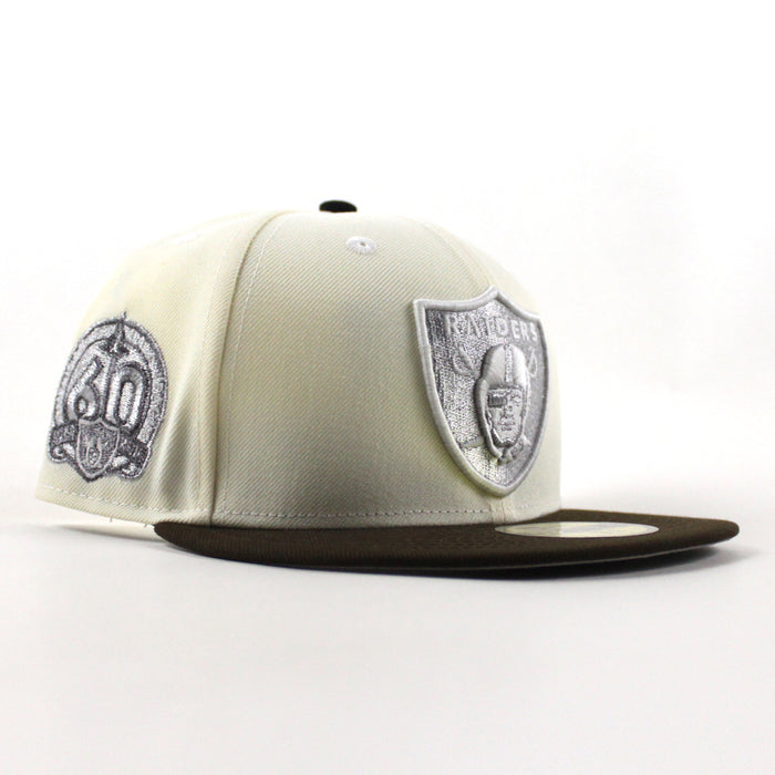 Las Vegas Raiders 60th Anniversary New Era 59Fifty Fitted Hat (Chrome White Walnut Brown Gray Under Brim)