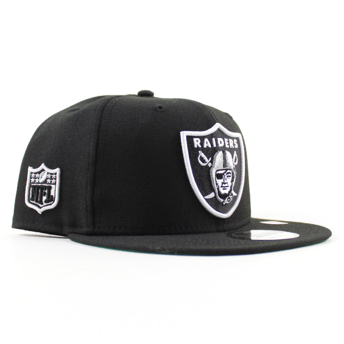Las Vegas Raiders NFL Shield New Era 9Fifty Snapback Hat (BLACK Green Under Brim)
